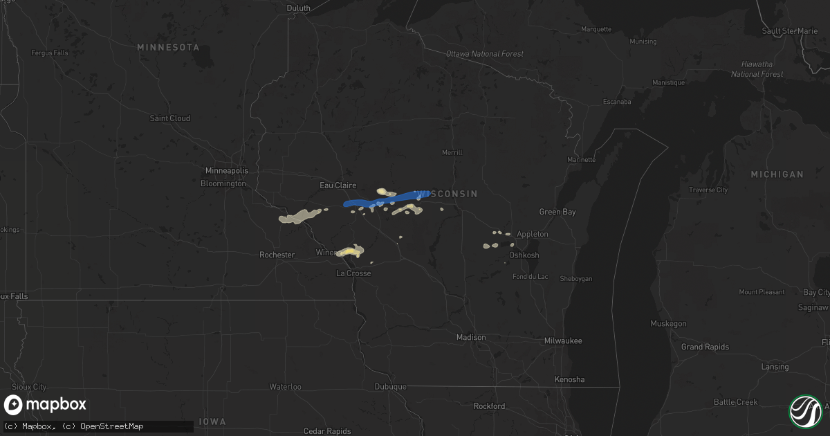 Hail map in Wisconsin on July 6, 2021