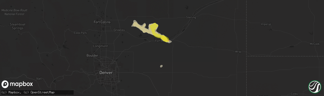 Hail map in Fort Morgan, CO on July 6, 2022