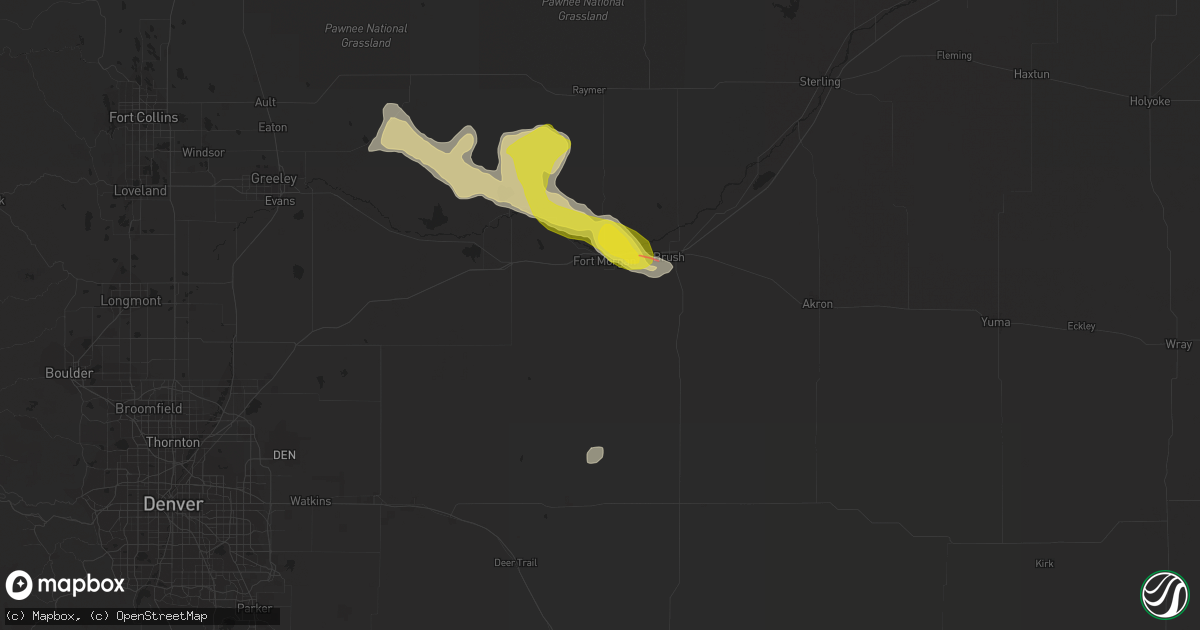 Hail map in Fort Morgan, CO on July 6, 2022