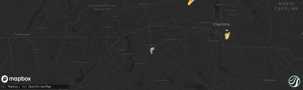Hail map in Greenville, SC on July 6, 2022