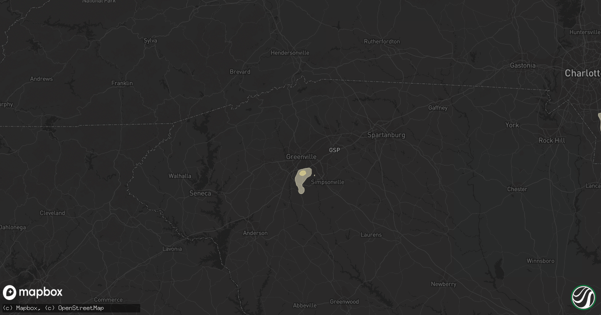 Hail map in Greenville, SC on July 6, 2022
