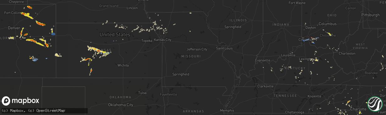 Hail map in Missouri on July 6, 2022