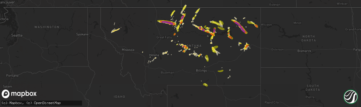 Hail map in Montana on July 6, 2022