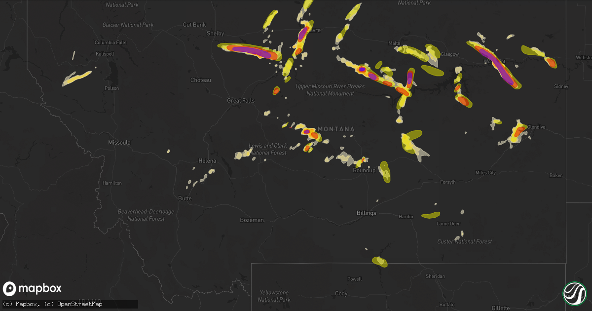 Hail map in Montana on July 6, 2022