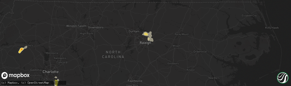 Hail map in Raleigh, NC on July 6, 2022