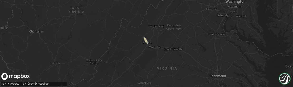 Hail map in Staunton, VA on July 6, 2022
