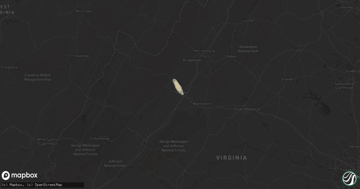Hail map in Staunton, VA on July 6, 2022