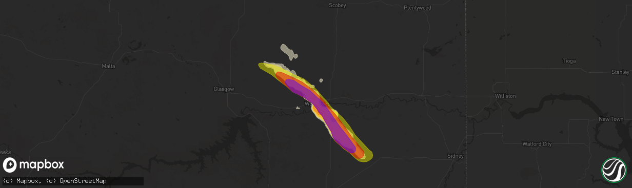 Hail map in Wolf Point, MT on July 6, 2022