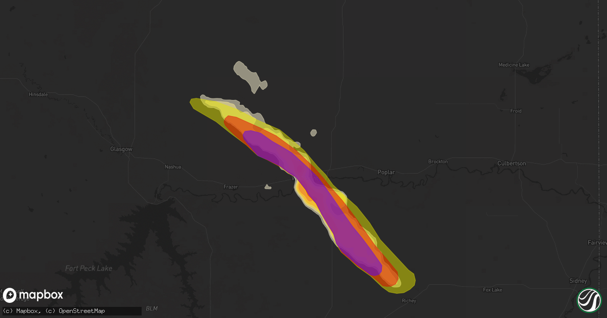 Hail map in Wolf Point, MT on July 6, 2022