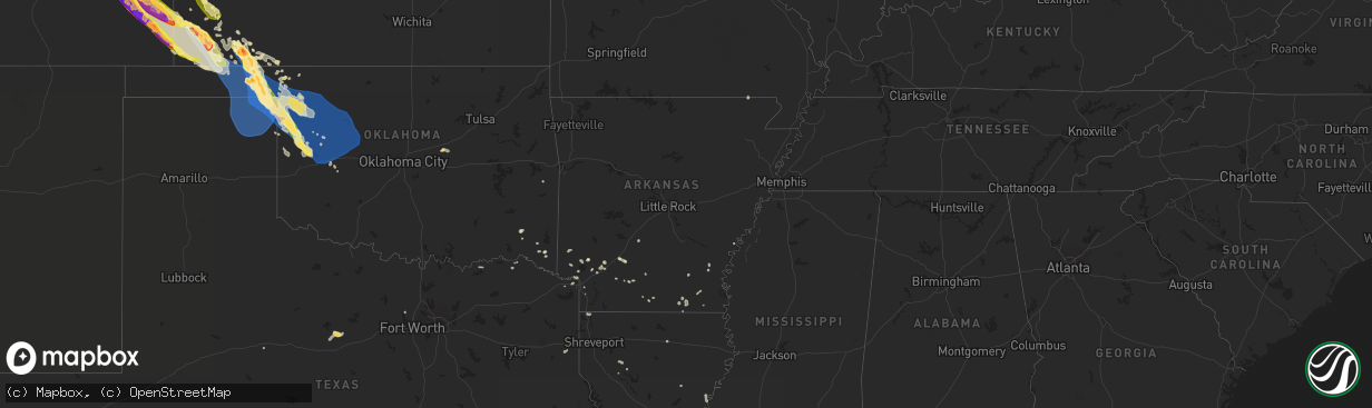 Hail map in Arkansas on July 6, 2023