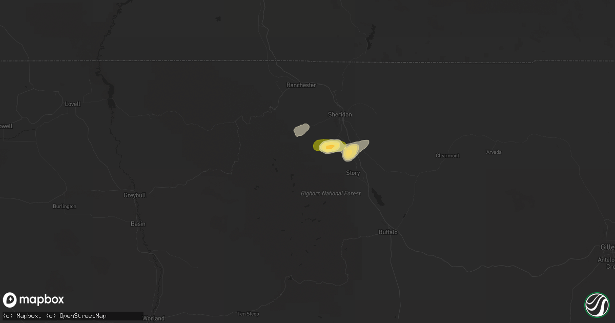 Hail map in Big Horn, WY on July 6, 2023