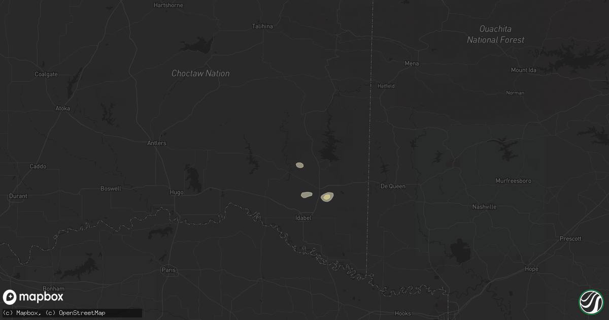 Hail map in Broken Bow, OK on July 6, 2023