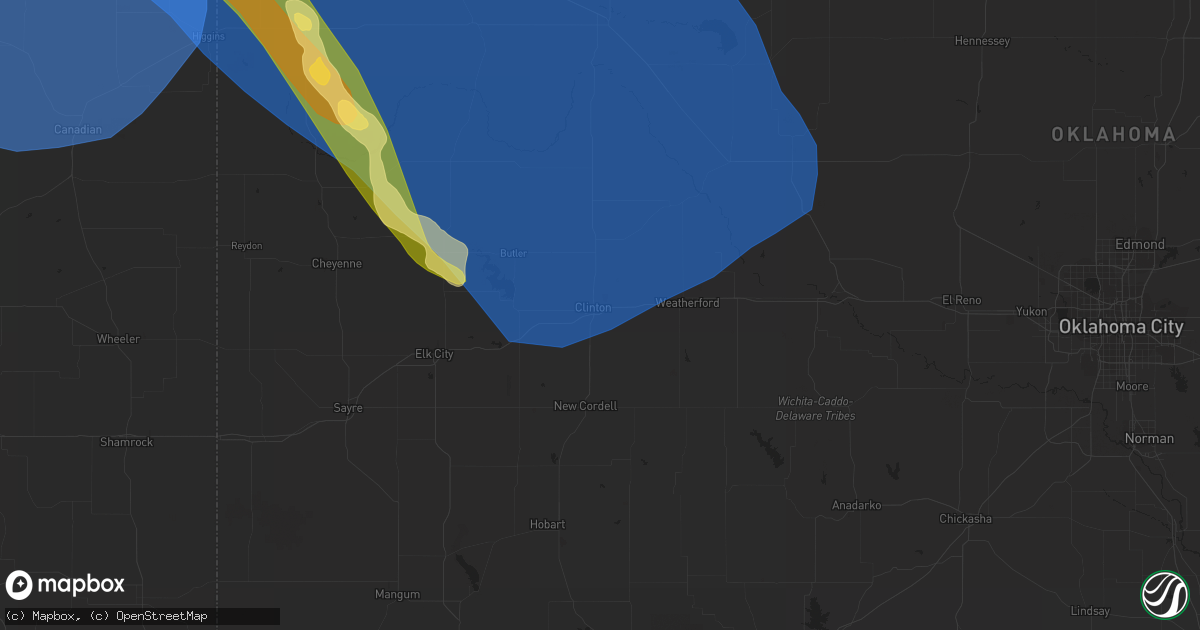 Hail map in Clinton, OK on July 6, 2023