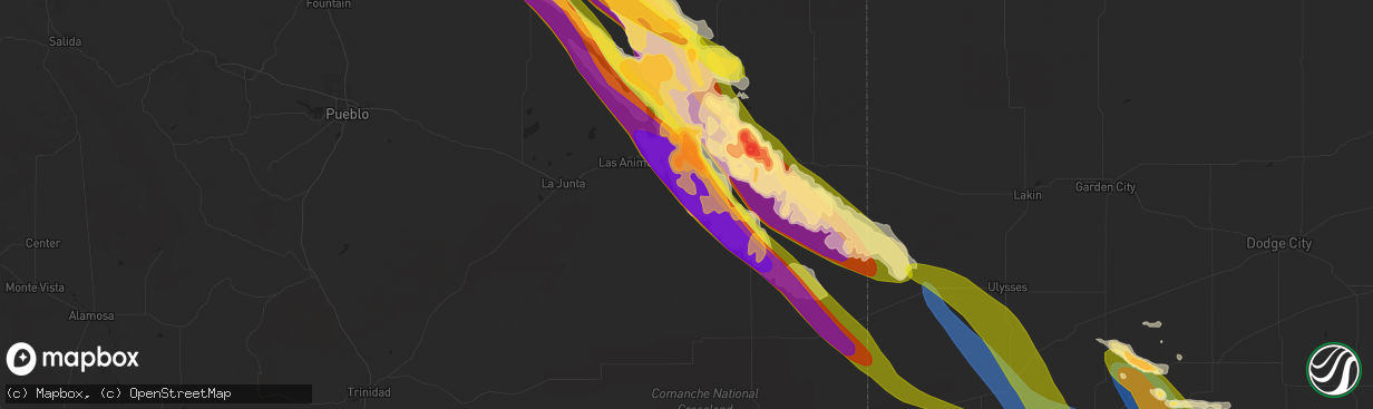 Hail map in Hasty, CO on July 6, 2023