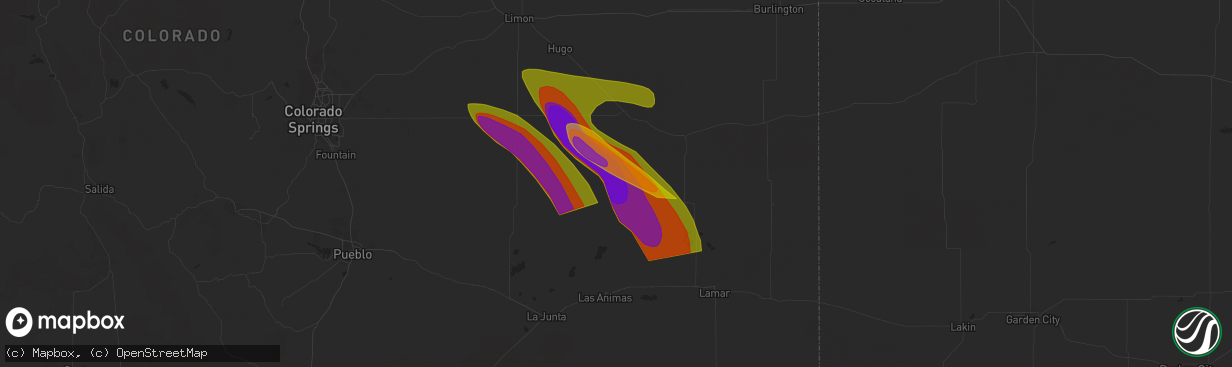 Hail map in Haswell, CO on July 6, 2023