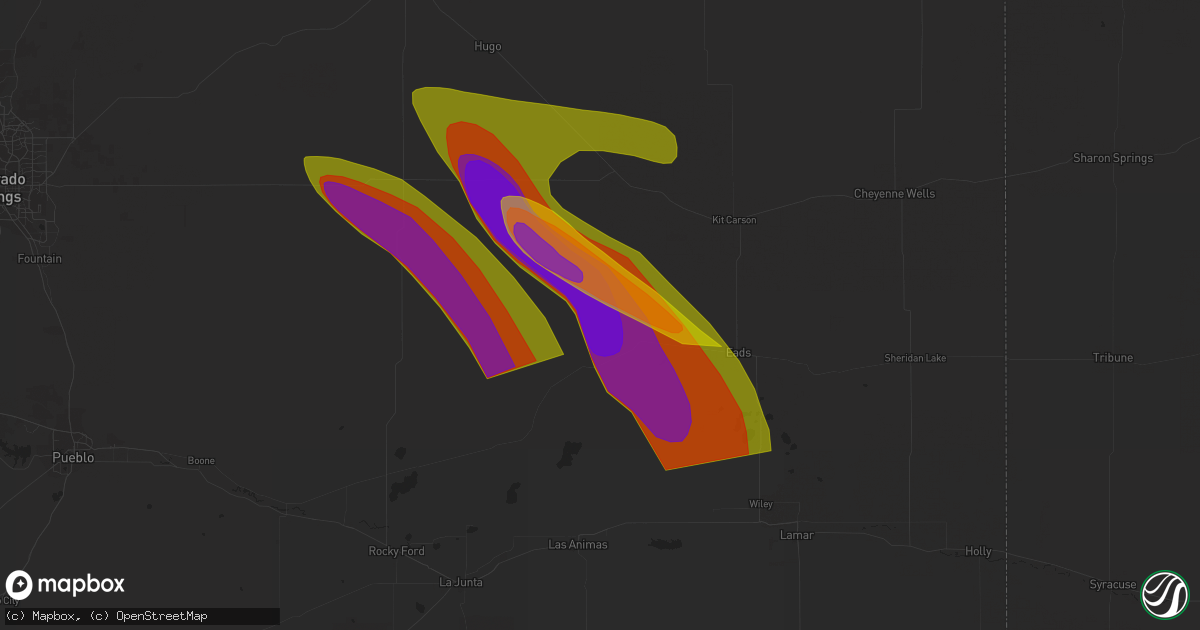 Hail map in Haswell, CO on July 6, 2023