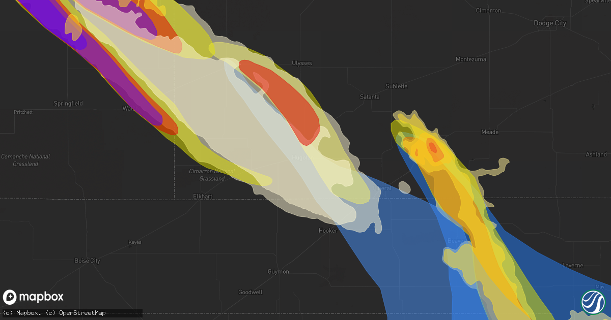 Hail map in Hugoton, KS on July 6, 2023