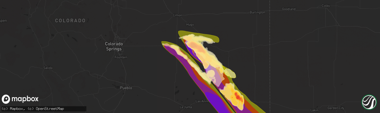 Hail map in Karval, CO on July 6, 2023