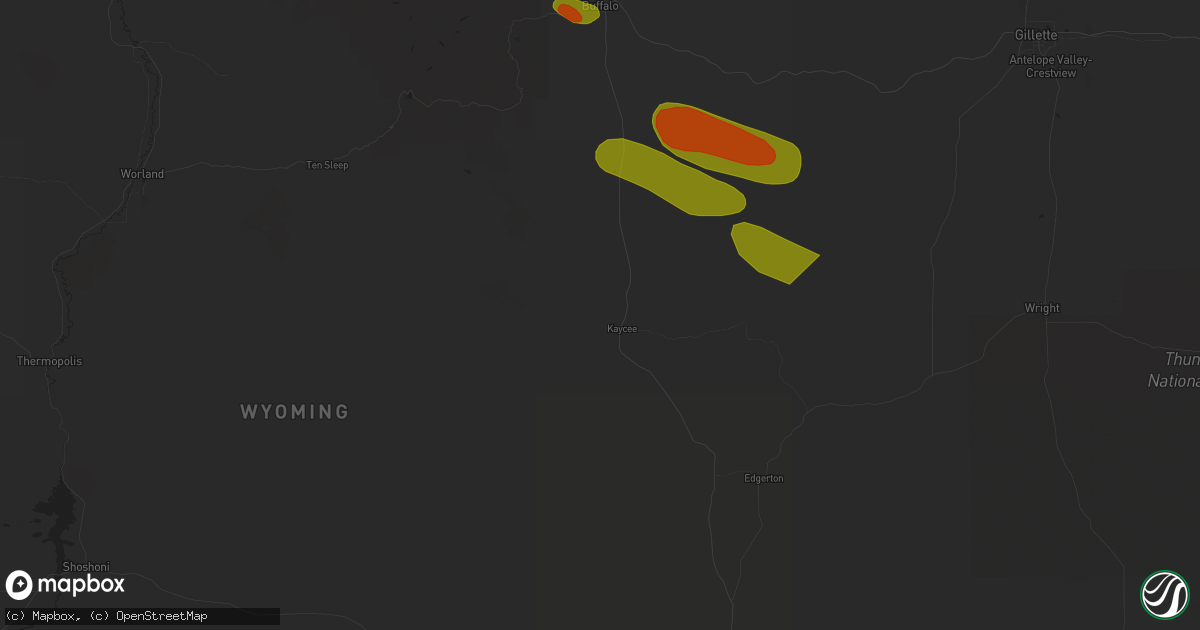 Hail map in Kaycee, WY on July 6, 2023