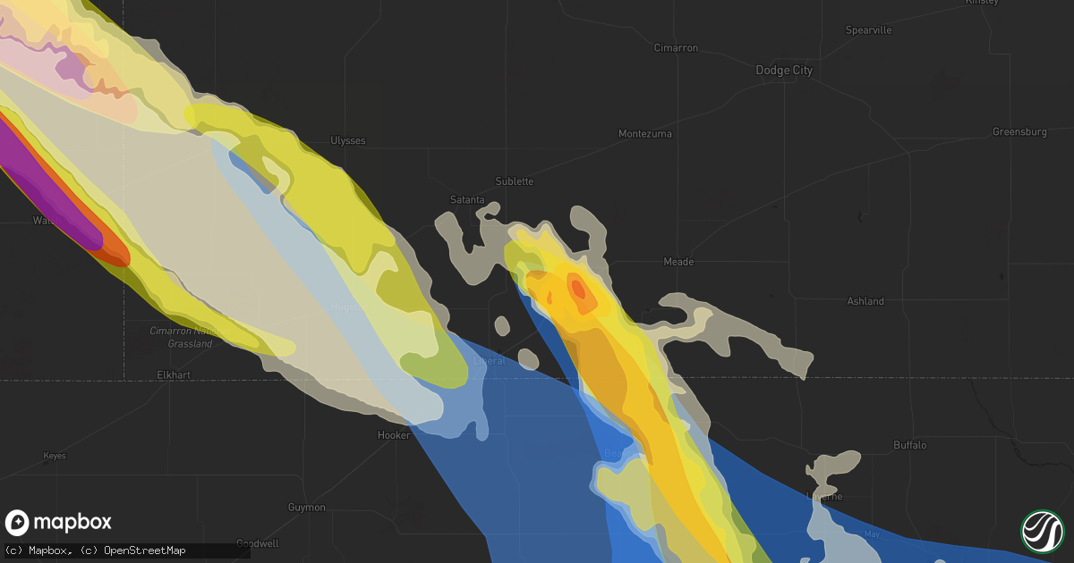 Hail map in Kismet, KS on July 6, 2023