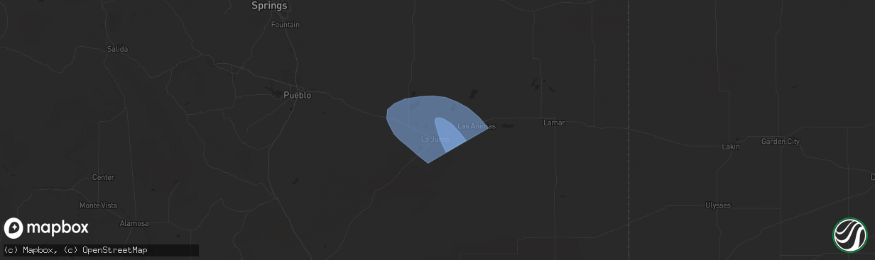 Hail map in La Junta, CO on July 6, 2023