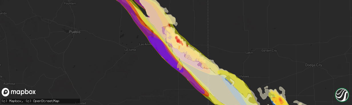 Hail map in Lamar, CO on July 6, 2023