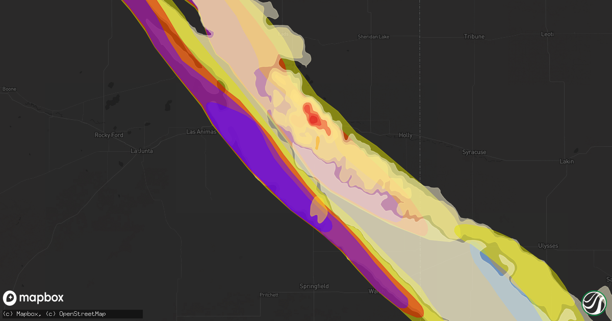 Hail map in Lamar, CO on July 6, 2023