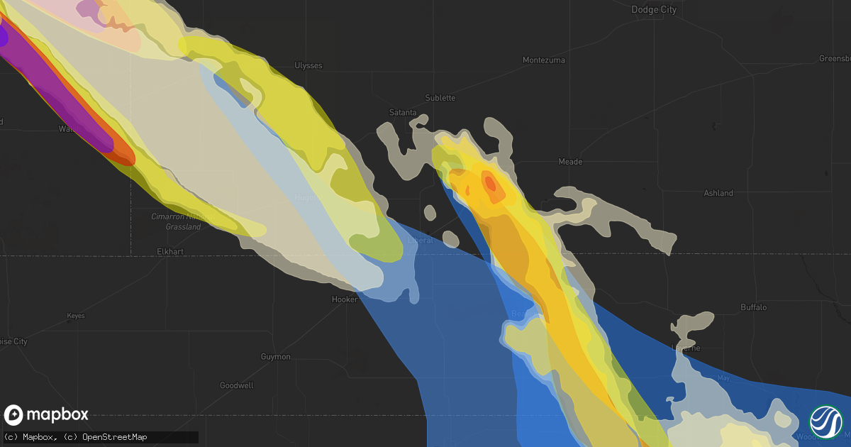 Hail map in Liberal, KS on July 6, 2023