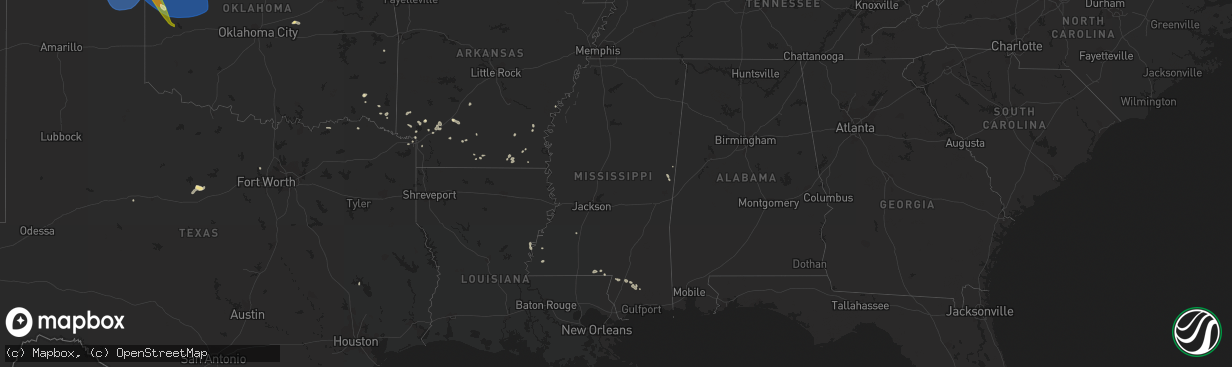 Hail map in Mississippi on July 6, 2023