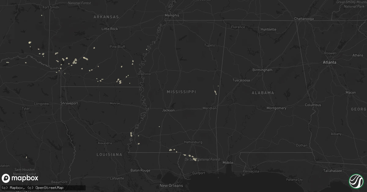 Hail map in Mississippi on July 6, 2023