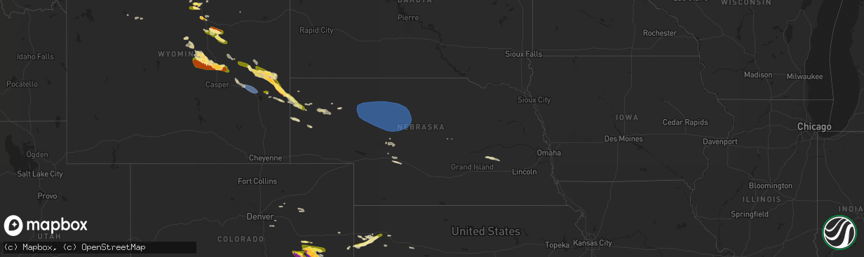 Hail map in Nebraska on July 6, 2023