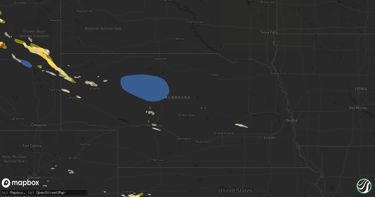 Hail map in Nebraska on July 6, 2023