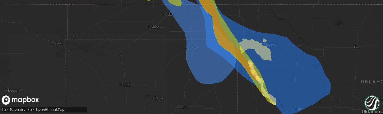 Hail map in Perryton, TX on July 6, 2023