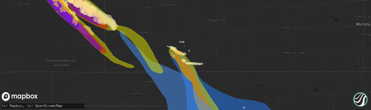 Hail map in Plains, KS on July 6, 2023