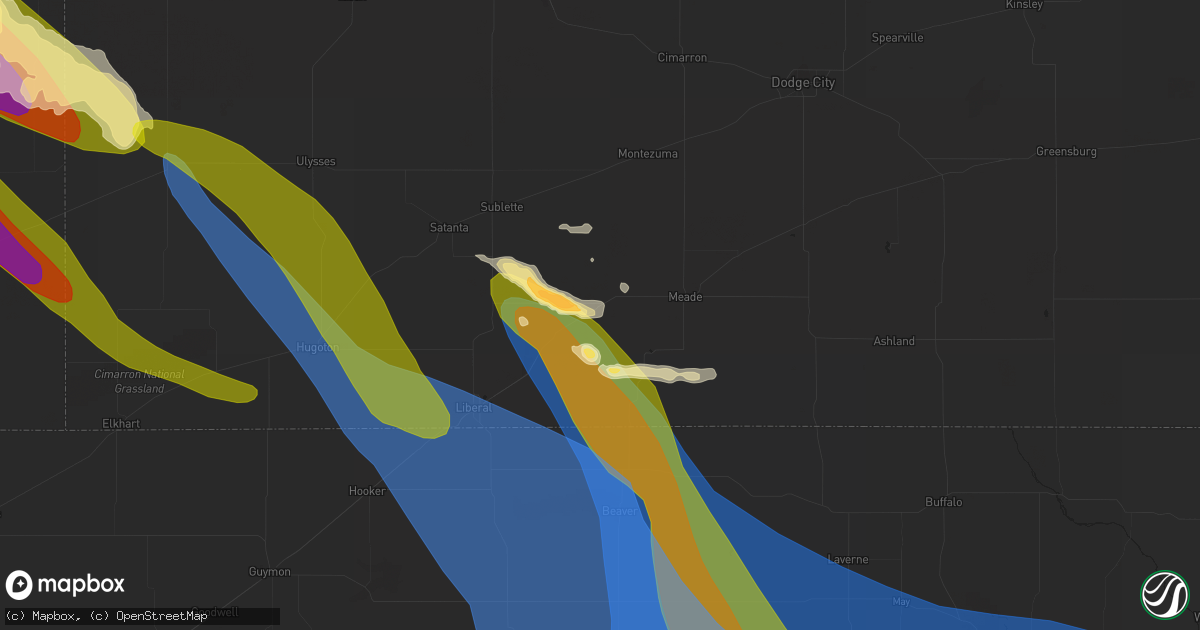 Hail map in Plains, KS on July 6, 2023