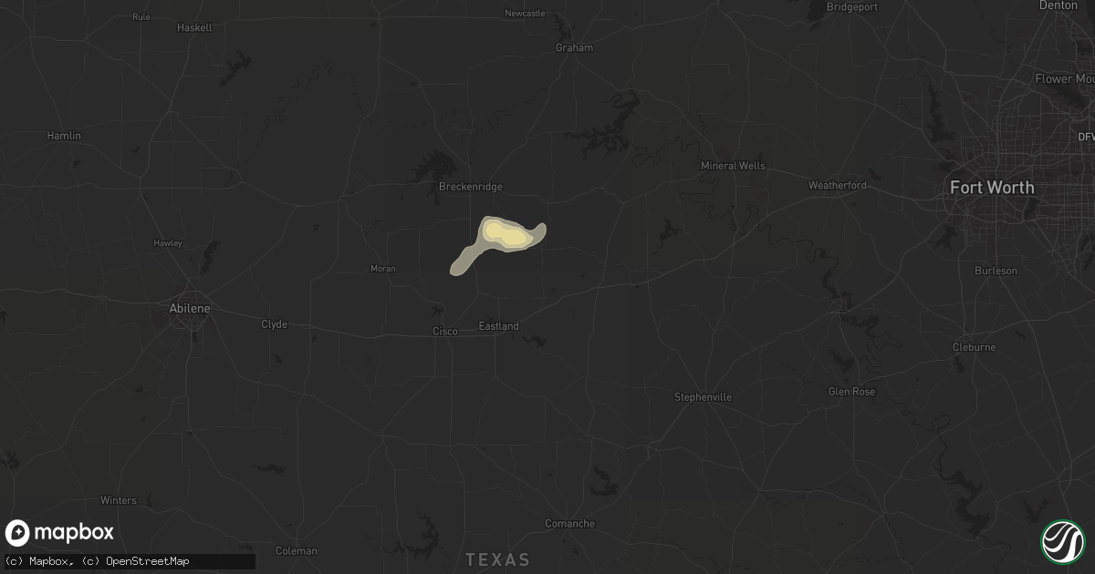 Hail map in Ranger, TX on July 6, 2023