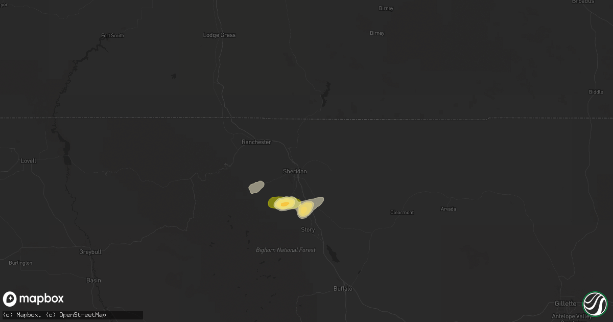 Hail map in Sheridan, WY on July 6, 2023