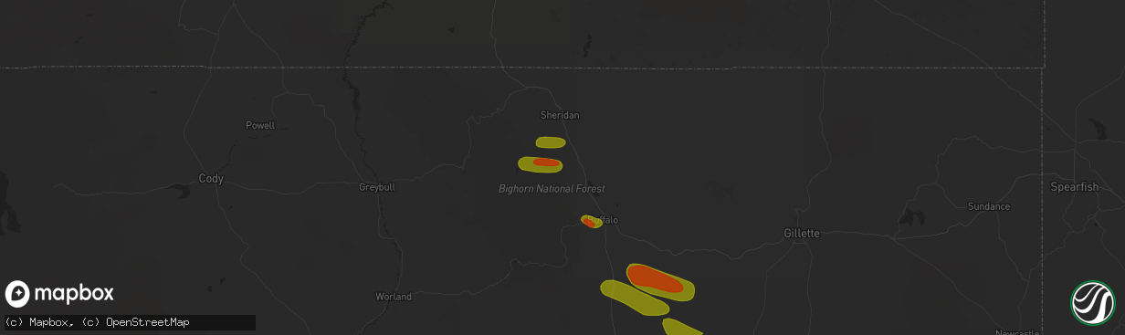 Hail map in Story, WY on July 6, 2023