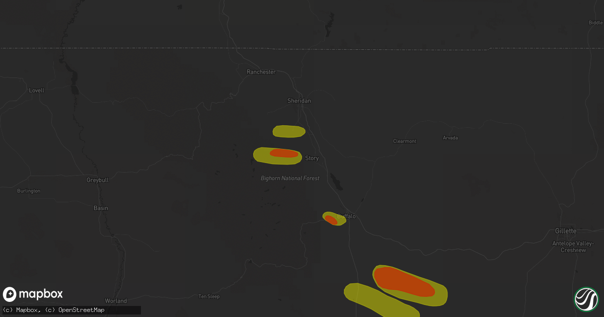 Hail map in Story, WY on July 6, 2023