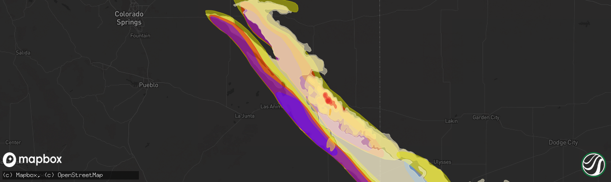 Hail map in Wiley, CO on July 6, 2023