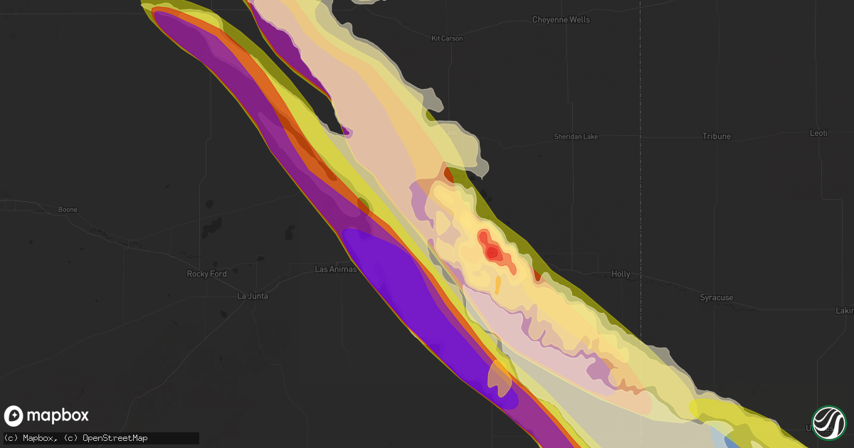 Hail map in Wiley, CO on July 6, 2023