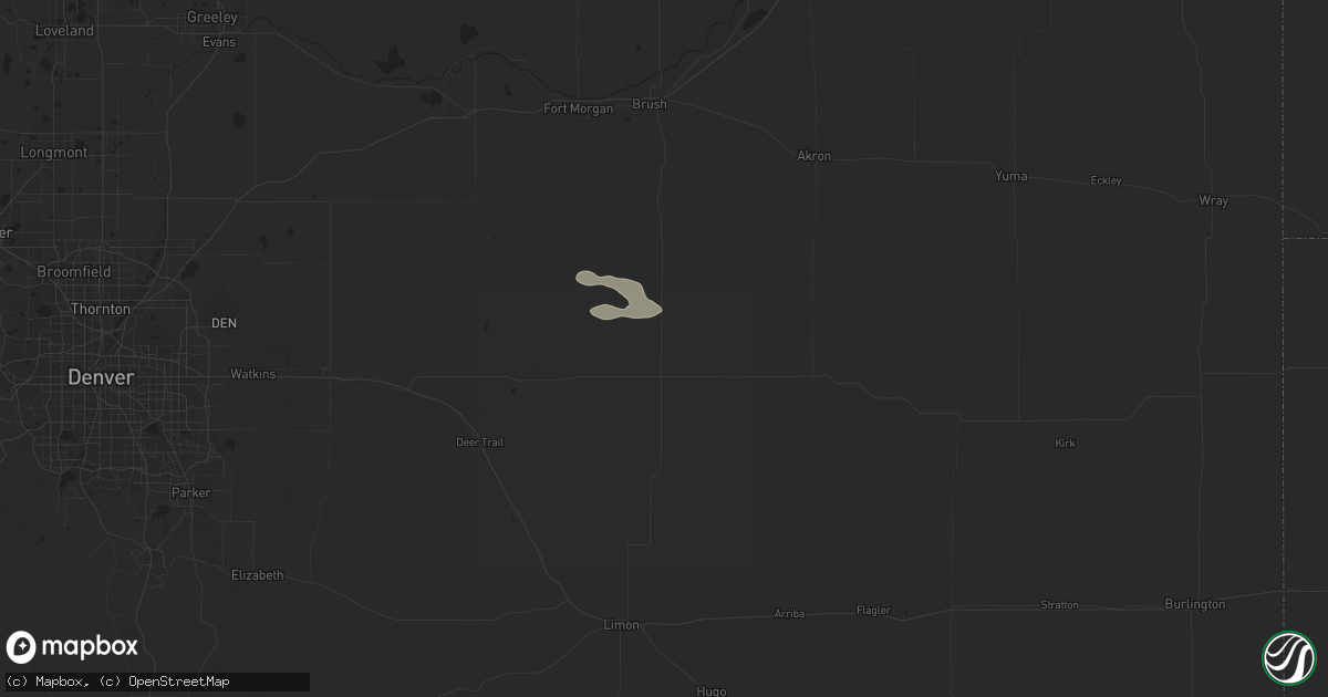 Hail map in Woodrow, CO on July 6, 2023