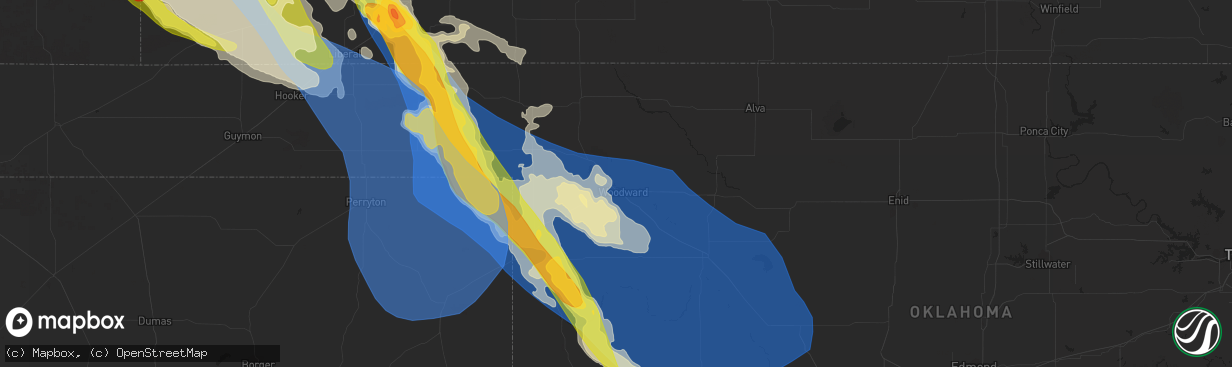 Hail map in Woodward, OK on July 6, 2023