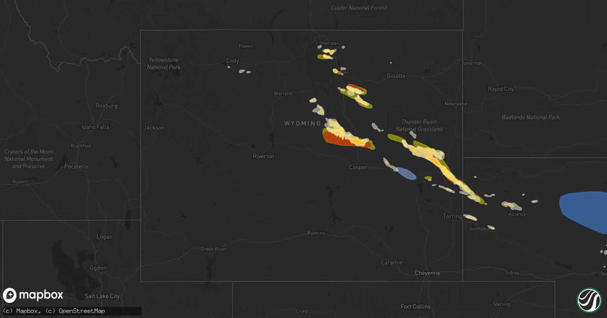 Hail map in Wyoming on July 6, 2023