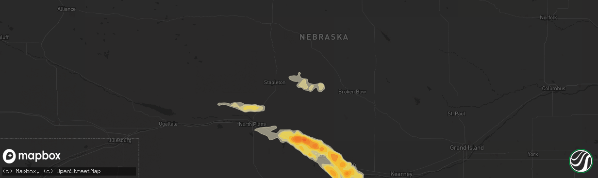 Hail map in Arnold, NE on July 6, 2024