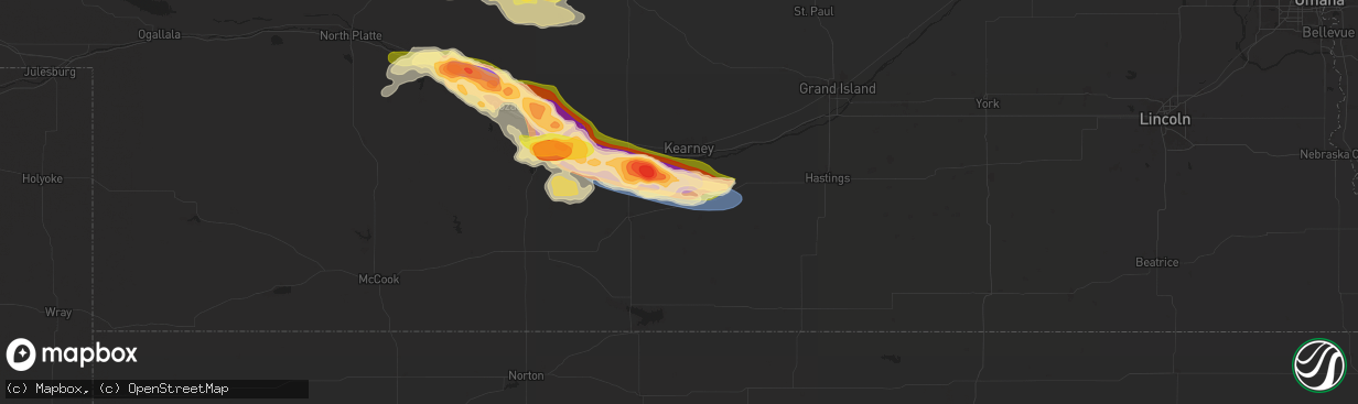 Hail map in Axtell, NE on July 6, 2024