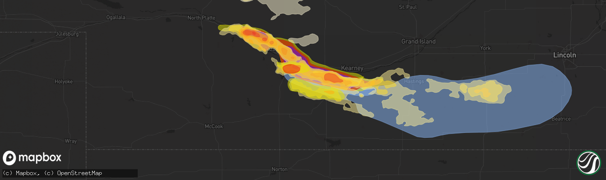 Hail map in Bertrand, NE on July 6, 2024