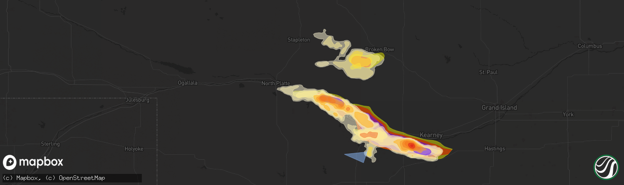 Hail map in Brady, NE on July 6, 2024