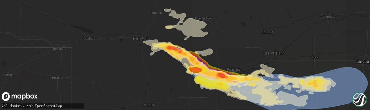 Hail map in Cozad, NE on July 6, 2024