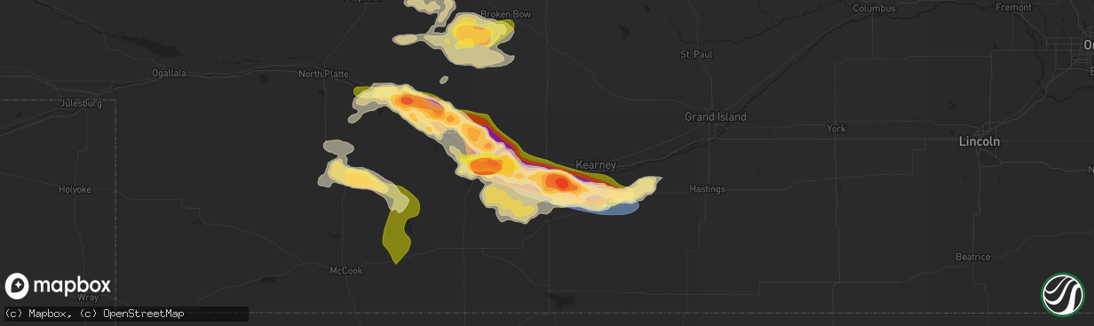 Hail map in Elm Creek, NE on July 6, 2024